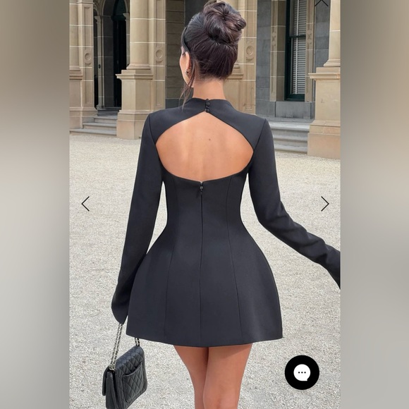 Babyboo Women's Large Kelly Mini Dress Black Long Sleeve Open Back Hourglass Sha - Picture 2 of 16